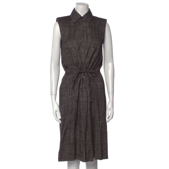 Fendi Silk Wool Textured Knit Sleeveless Shirt Dress in Espresso 40 US 4 - Picture 1 of 14